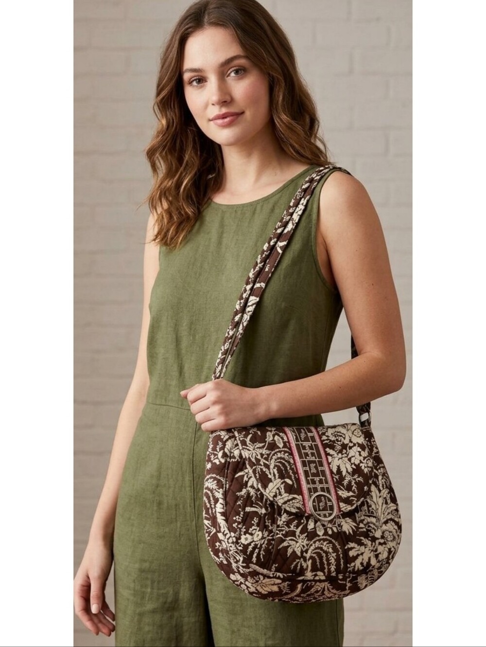Vera Bradley Imperial Toile Saddle up Crossbody/shoulder bag.  Brown & White